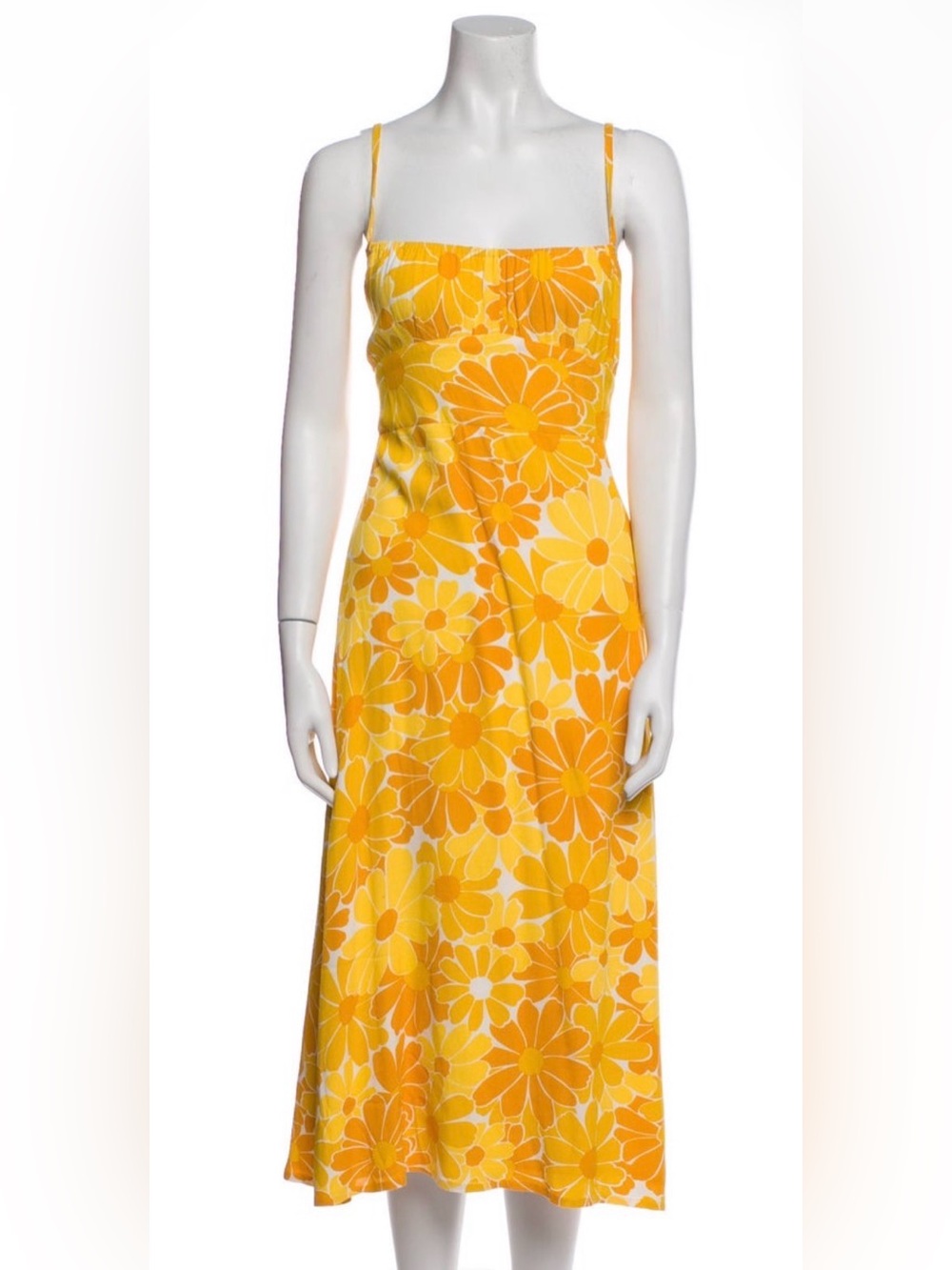 Faithfull the Brand Yellow Floral Midi Dress